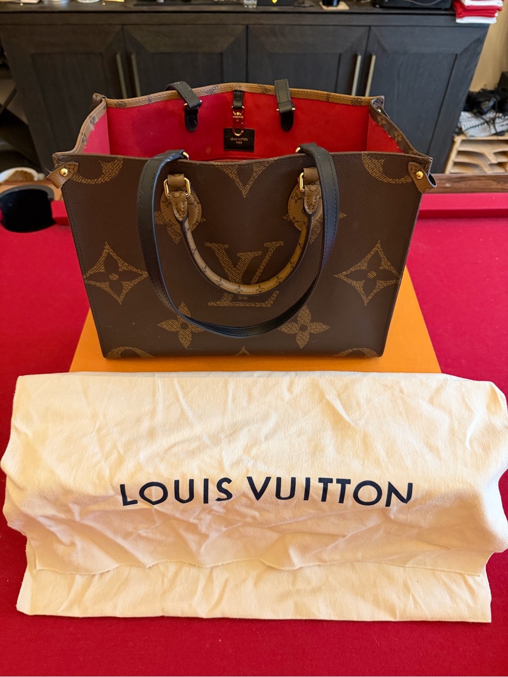 Louis Vuitton Monogram Canvas Tote with Red Interior